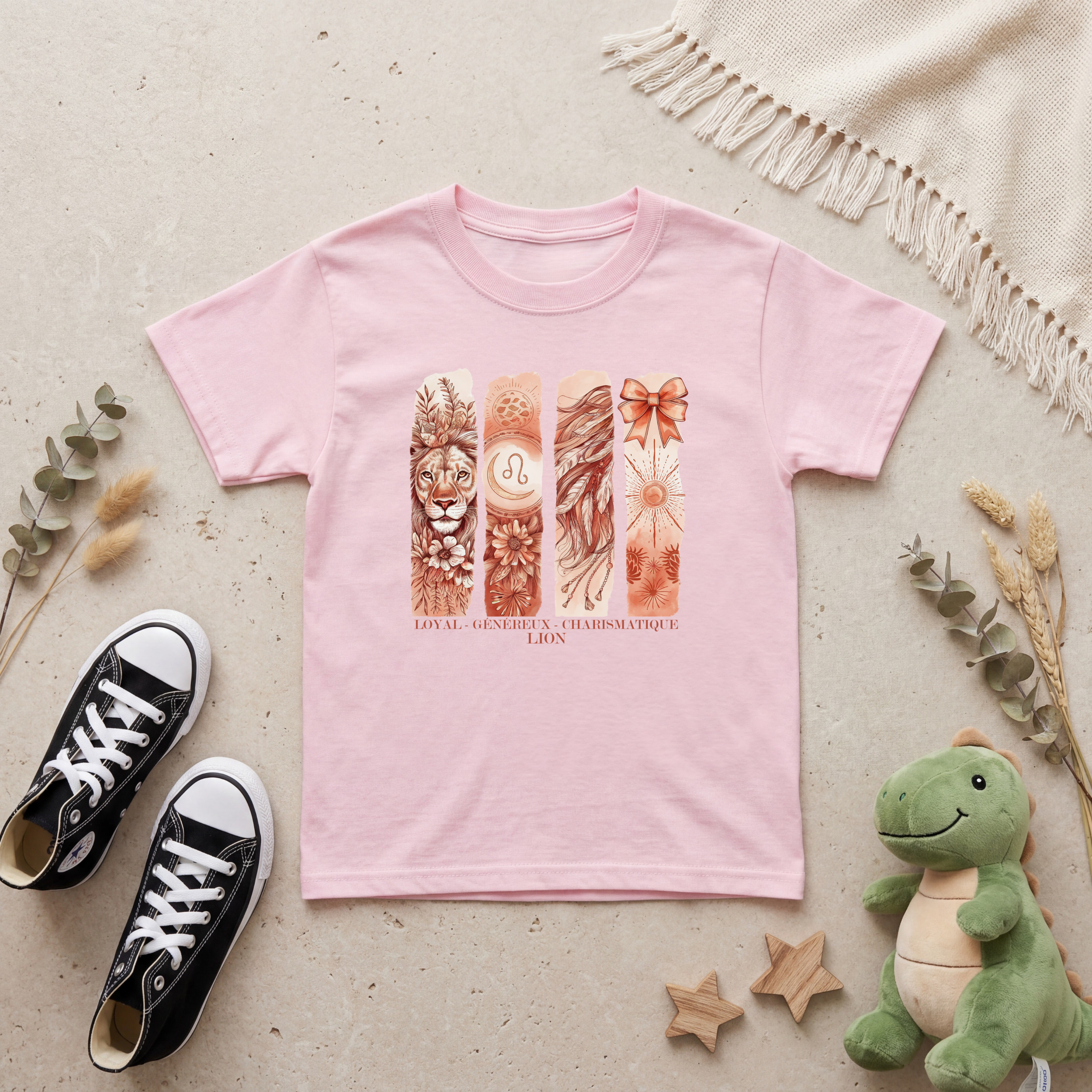 T-shirt Enfant Astrologie - Lion Atelier Rose Bonbon