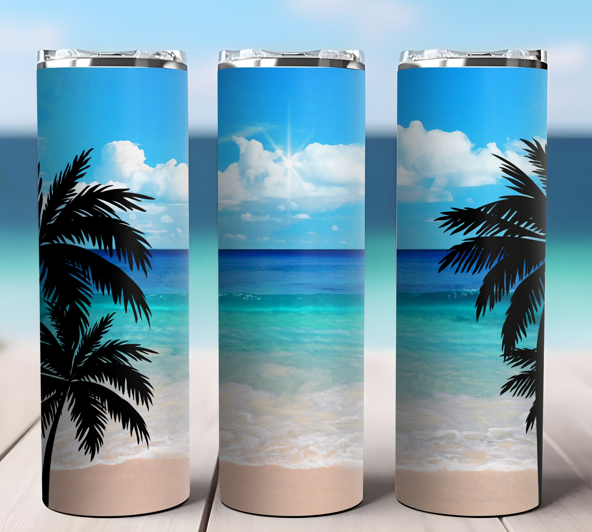 Bouteille Isotherme - Plage et palmier