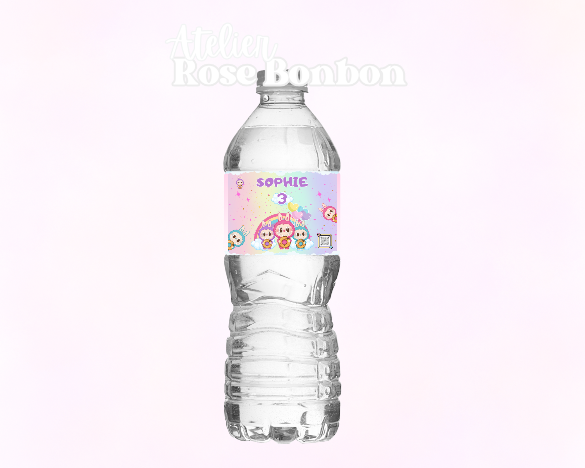 Étiquettes pour bouteilles d'eau personnalisées Atelier Rose Bonbon