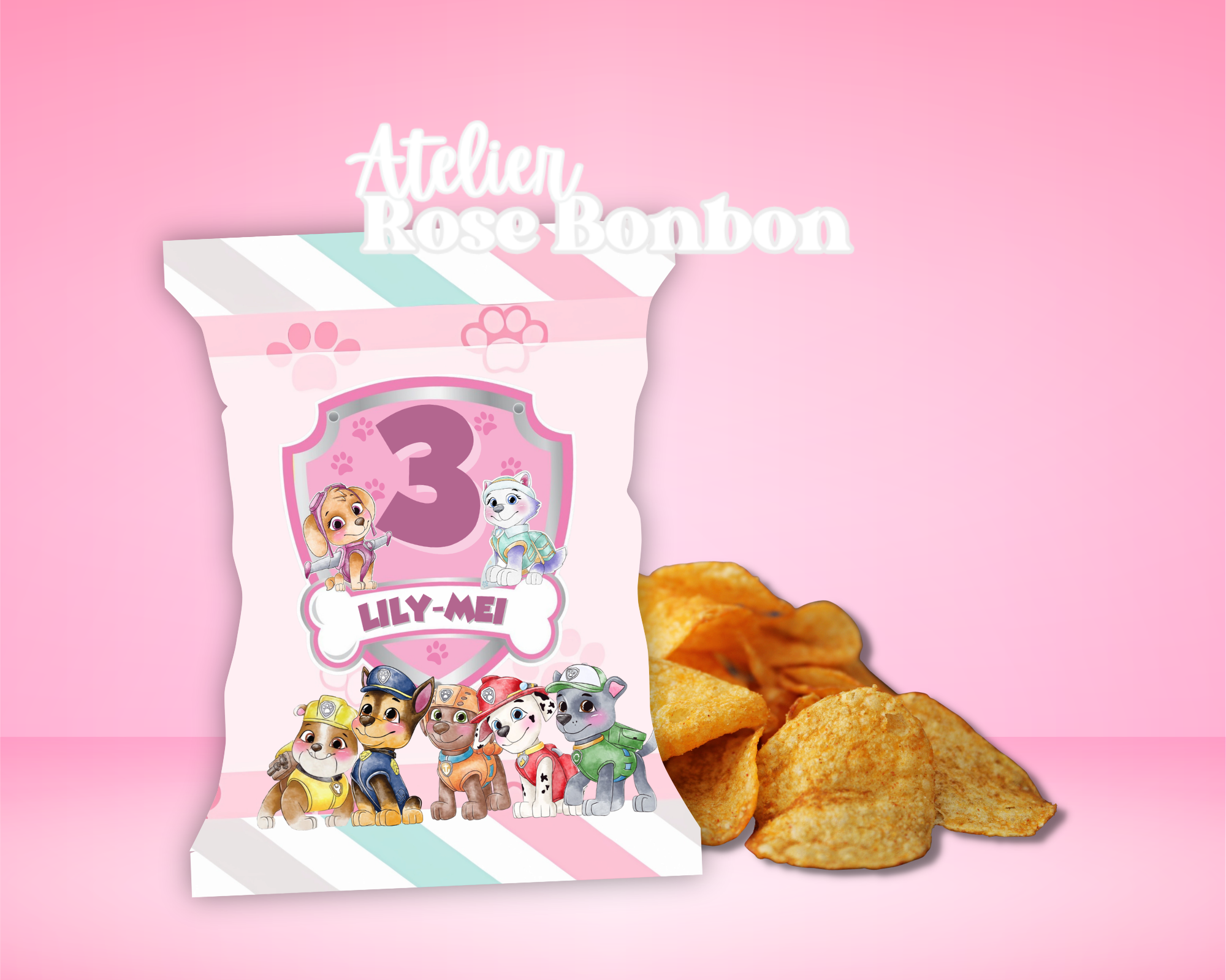 Sac de chips personnalisé Atelier Rose Bonbon